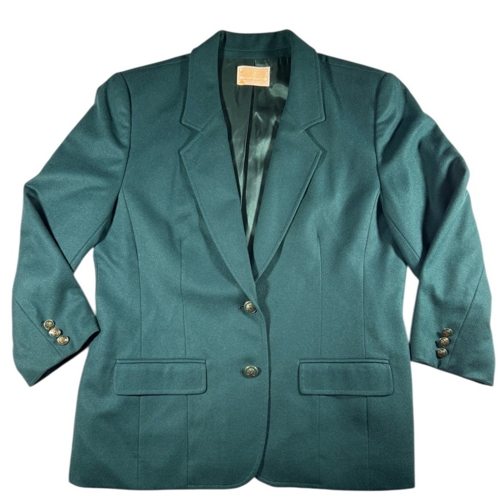 PENDLETON Blazer Womens 14 Pure Virgin Wool Suit Jacket One Button Green USA Vtg